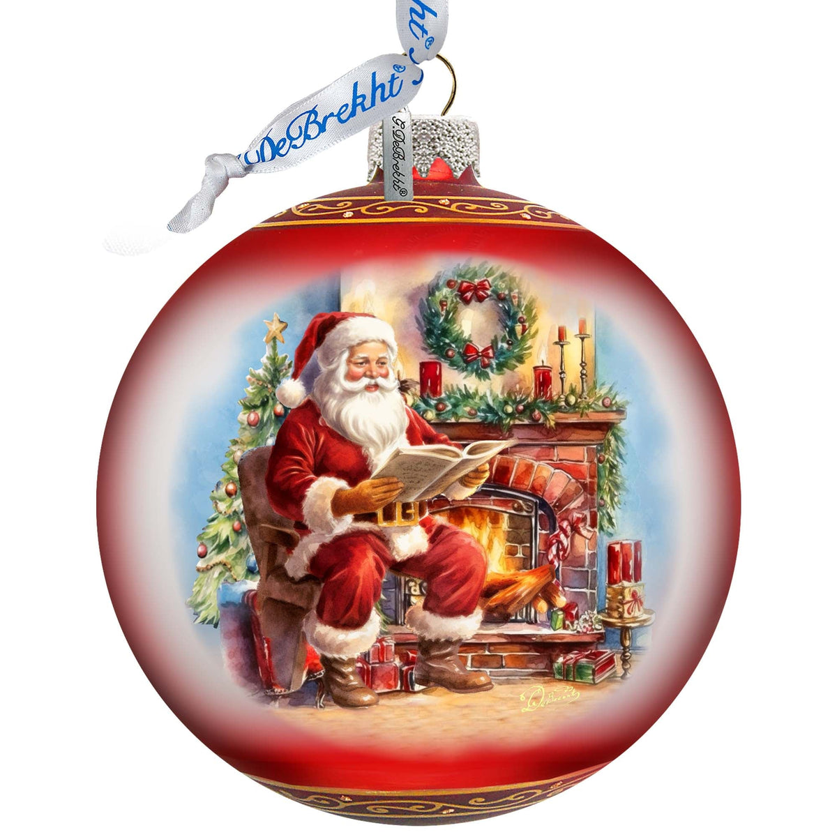 Santas Cozy Audit Lg Glass Ornament by G.Debrekht - Christmas Santa Snowman Decor - 73957