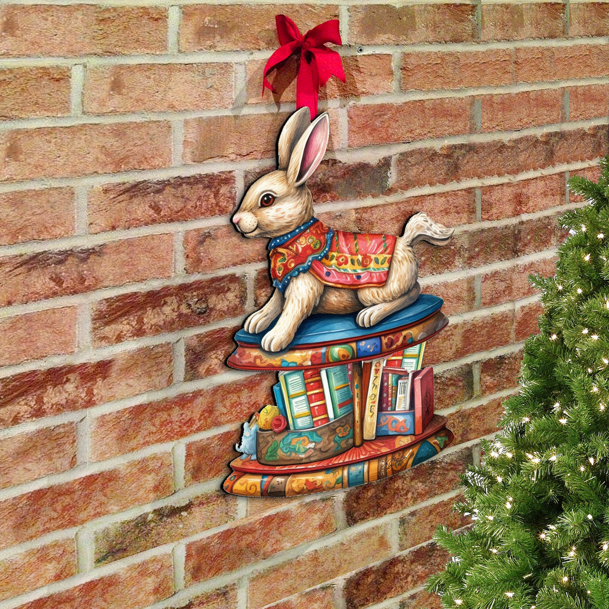 Carousel Bunny with Books Holiday Door Decor