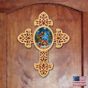 Village Nativity Pointy Wooden Cross by Museum Icons - Inspirational Icon Decor - 88389