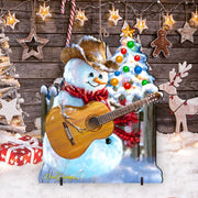 Guitar Rocker Snowman Christmas Outdoor Scene