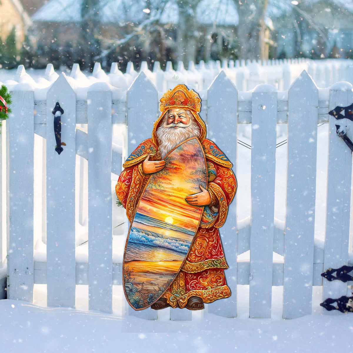 Santa's Tropical Surf Ride Holiday Door Decor by G. Debrekht - Christmas Santa Snowman Decor - 8691413H