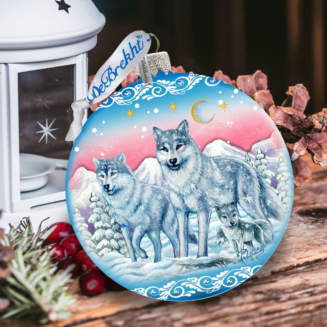 Guardian of Spirituality Wolves Ball Glass Ornament Limited Edition by G. DeBrekht - Christmas Decor - 73880