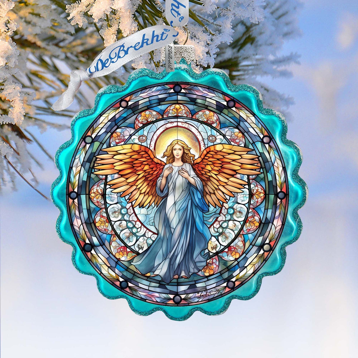 Love Harmony Angel Wreath Glass Ornament by G. Debrekht - Nativity Holiday Decor - 759-054