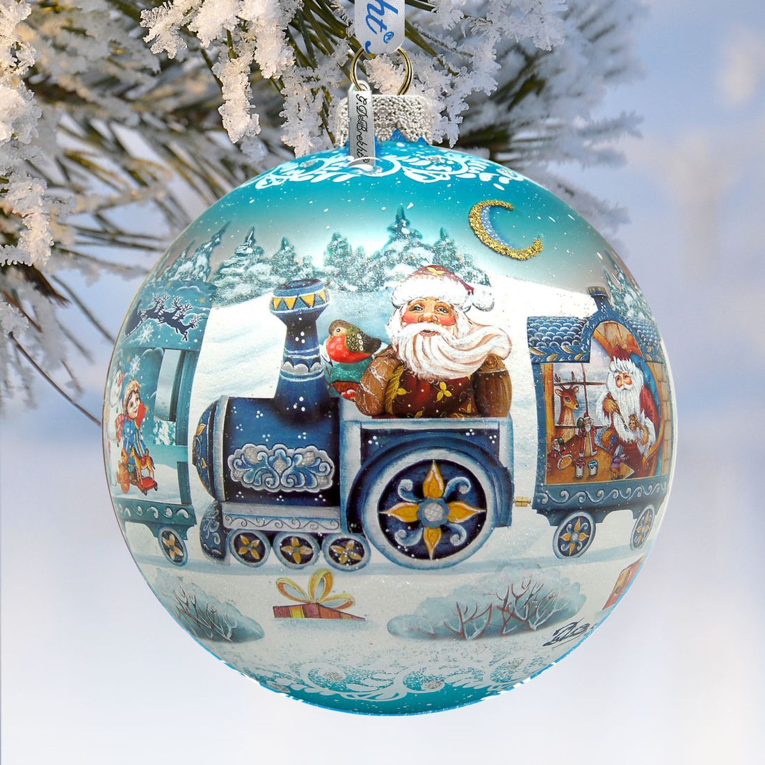 Express Train Ball Glass Ornament Limited Edition by G. DeBrekht - Christmas Santa Snowman Decor - 73873B