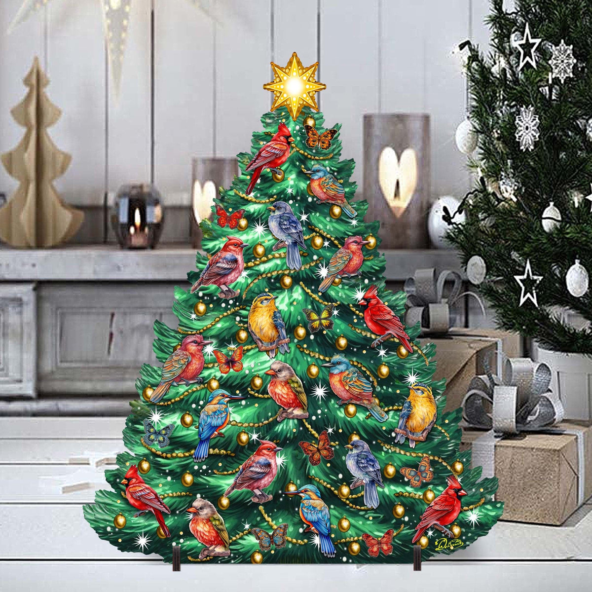 Christmas Birds-Themed Christmas Tree Outdoor Indoor Decor Wooden Christmas Decoration