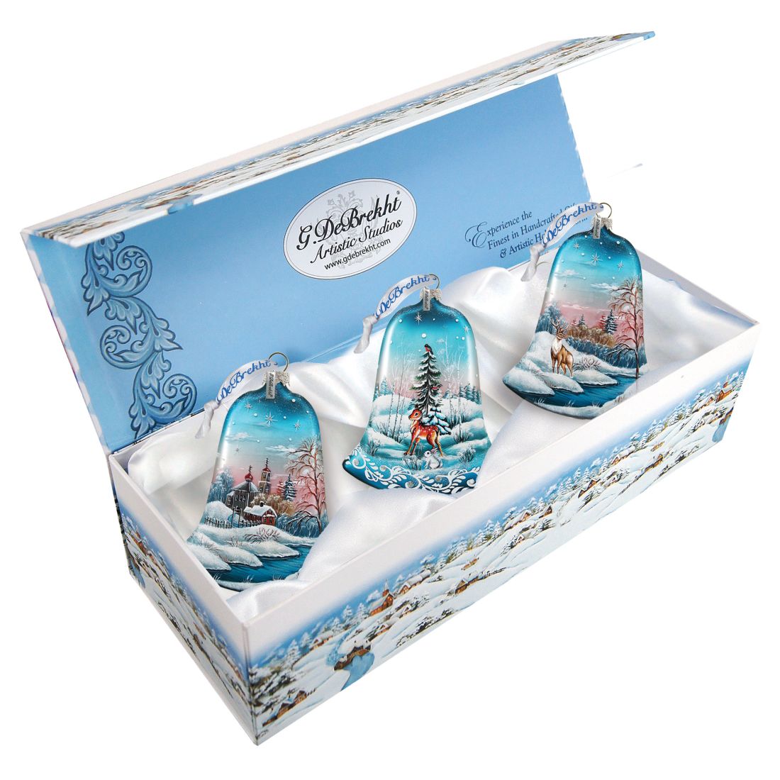 Winter Bells Glass Ornament Set of 3