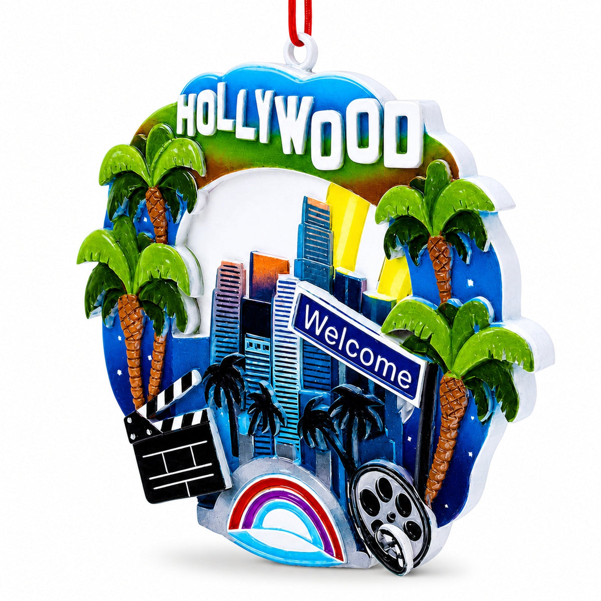 Los Angeles Hollywood Skyline Palm Trees Resin Christmas Ornament