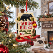 Cabin Rules There Are No Rules Black Bear Canoe Resin Christmas Ornament