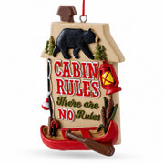 Cabin Rules There Are No Rules Black Bear Canoe Resin Christmas Ornament
