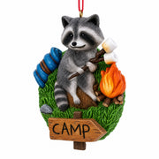 Camping Raccoon Marshmallow Roasting Campfire Resin Christmas Ornament
