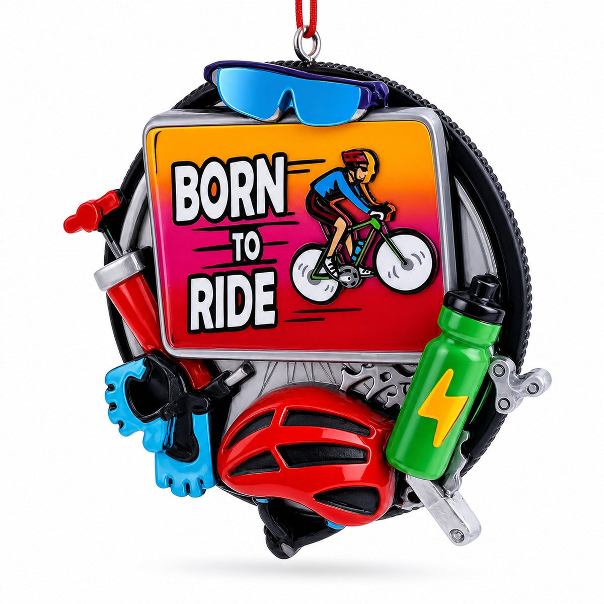 Cycling Born To Ride Bicycle Gear Resin Christmas Ornament