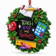 A+ Teacher Wreath Picture Frame Resin Christmas Ornament