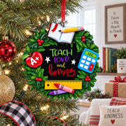 A+ Teacher Wreath Picture Frame Resin Christmas Ornament