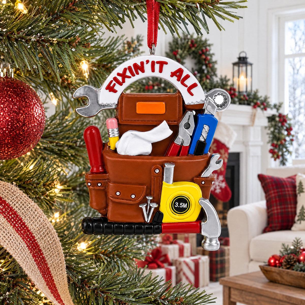 Handyman Tool Belt Fixin' It All Resin Christmas Ornament
