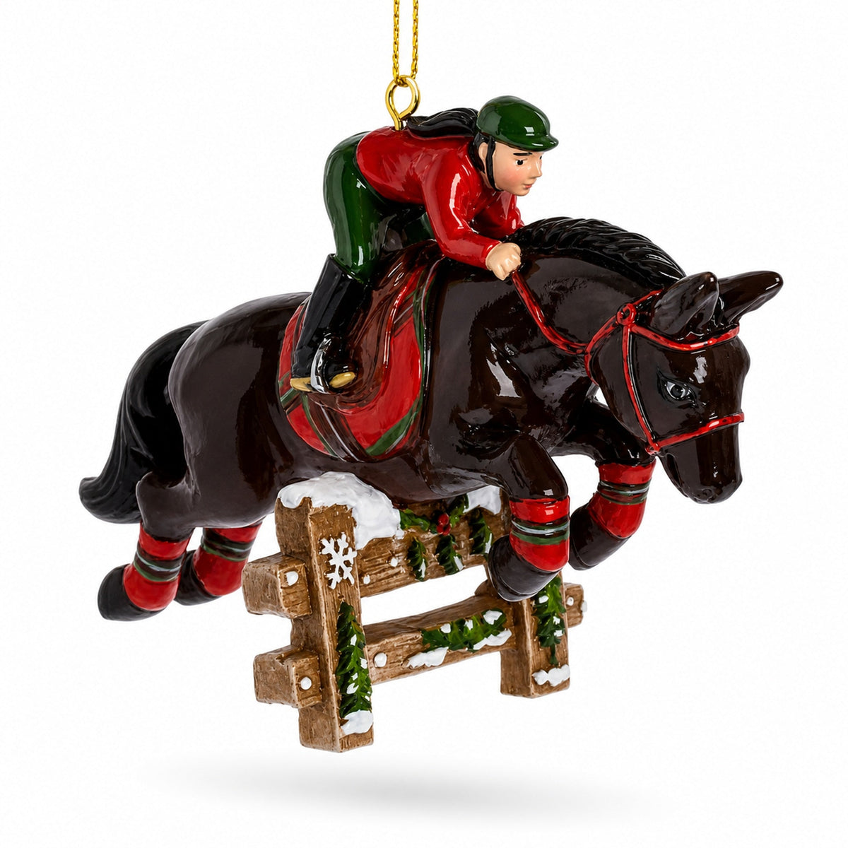Equestrian Show Jumping Horse And Rider Resin Christmas Ornament