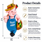 Born to Farm Pig Farmer with Vegetable Basket Resin Christmas Ornament