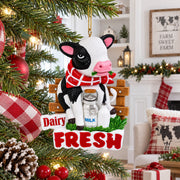 Dairy Fresh Cow with Milk Can Resin Christmas Ornament