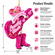 Pink Cowgirl Hat Country Music Guitar with Boots Resin Christmas Ornament