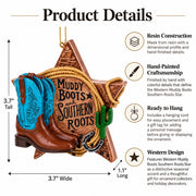 Western Muddy Boots And Southern Roots Star Resin Christmas Ornament