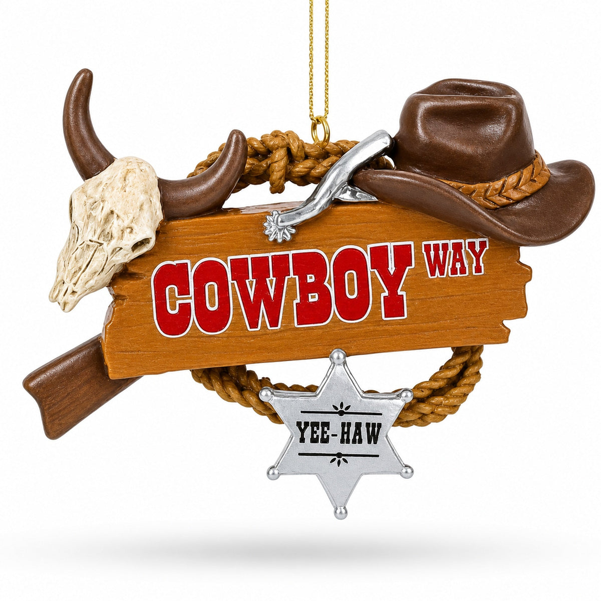 Western Cowboy Way Sign Sheriff Badge Skull Hat Resin Christmas Ornament