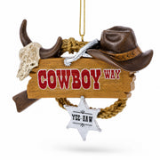 Western Cowboy Way Sign Sheriff Badge Skull Hat Resin Christmas Ornament