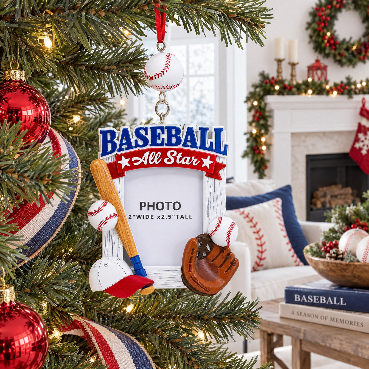 Baseball All Star Picture Frame Resin Christmas Ornament