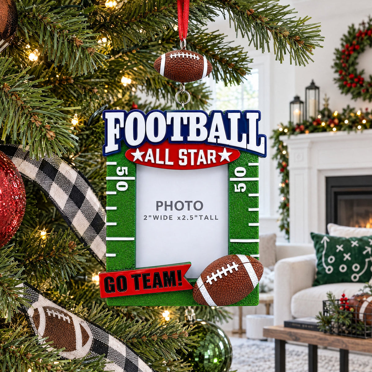 Football All Star Picture Frame Resin Christmas Ornament