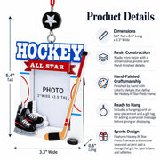 Ice Hockey Star Picture Frame Skates Puck Resin Christmas Ornament