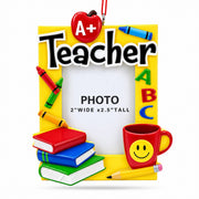 A+ Teacher Books and Apple Picture Frame Resin Christmas Ornament