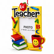 A+ Teacher Books and Apple Picture Frame Resin Christmas Ornament