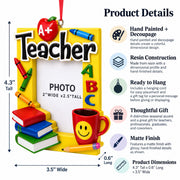 A+ Teacher Books and Apple Picture Frame Resin Christmas Ornament