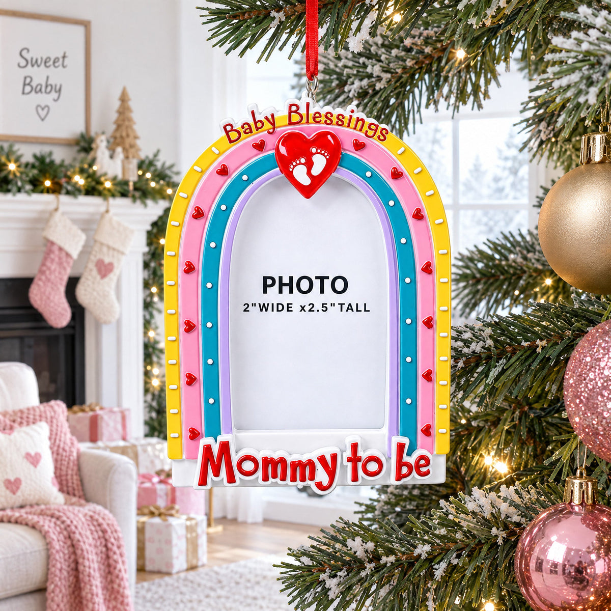 Mommy To Be Rainbow Picture Frame Resin Christmas Ornament