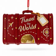 Travel The World Red Vintage Suitcase Luggage Resin Christmas Ornament