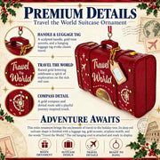 Travel The World Red Vintage Suitcase Luggage Resin Christmas Ornament