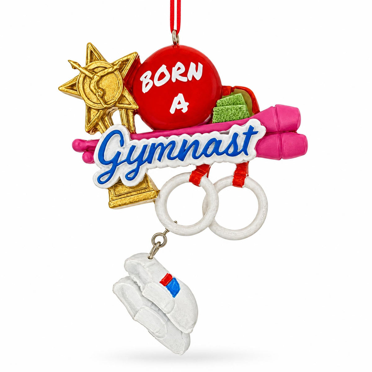Born A Gymnast Rings and Trophy Resin Christmas Ornament