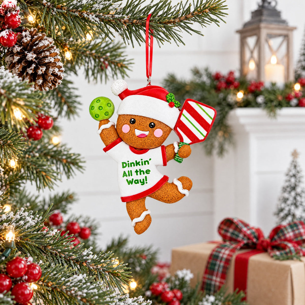 Dinkin' All The Way Gingerbread Pickleball Resin Christmas Ornament