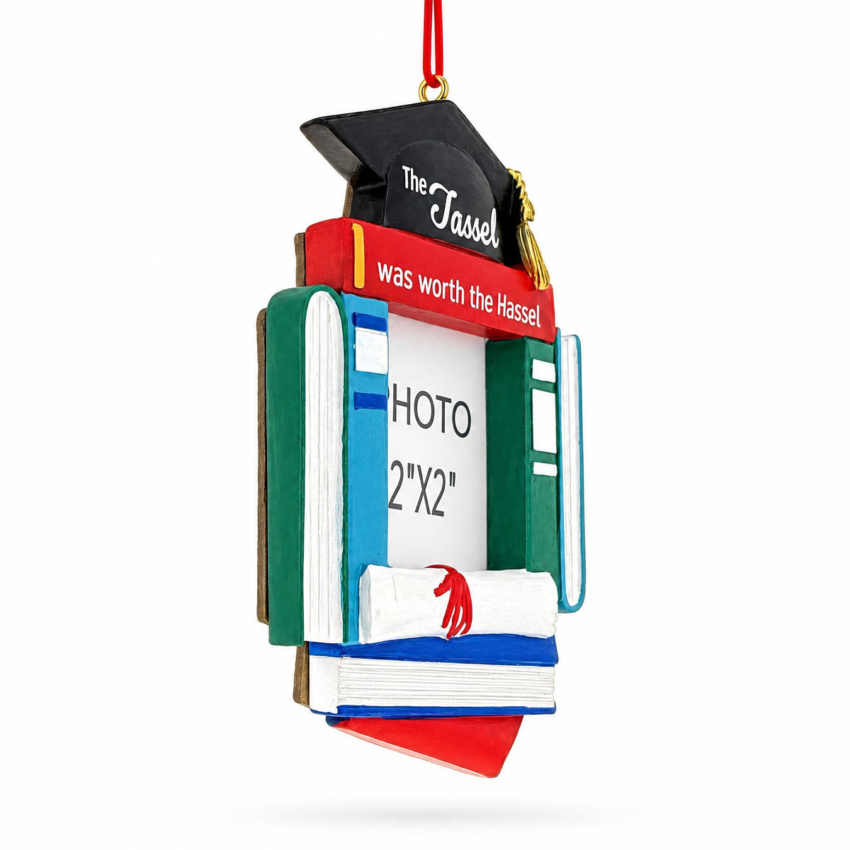 Graduation Cap Diploma and Books Picture Frame Resin Christmas Ornament