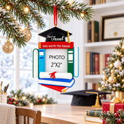 Graduation Cap Diploma and Books Picture Frame Resin Christmas Ornament