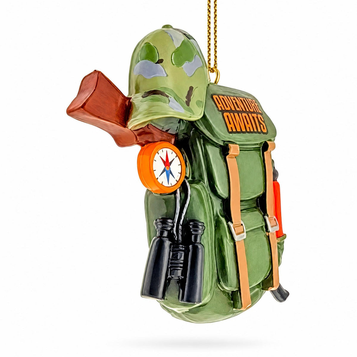 Hiking Camping Adventure Backpack Camo Binoculars Resin Christmas Ornament