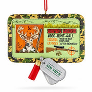 Buck's Hunting License Camo Resin Christmas Ornament