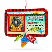 Bear's Fishing License with Lures Resin Christmas Ornament