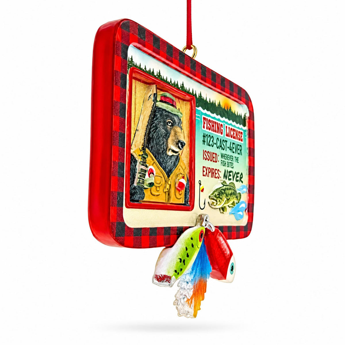 Bear's Fishing License with Lures Resin Christmas Ornament