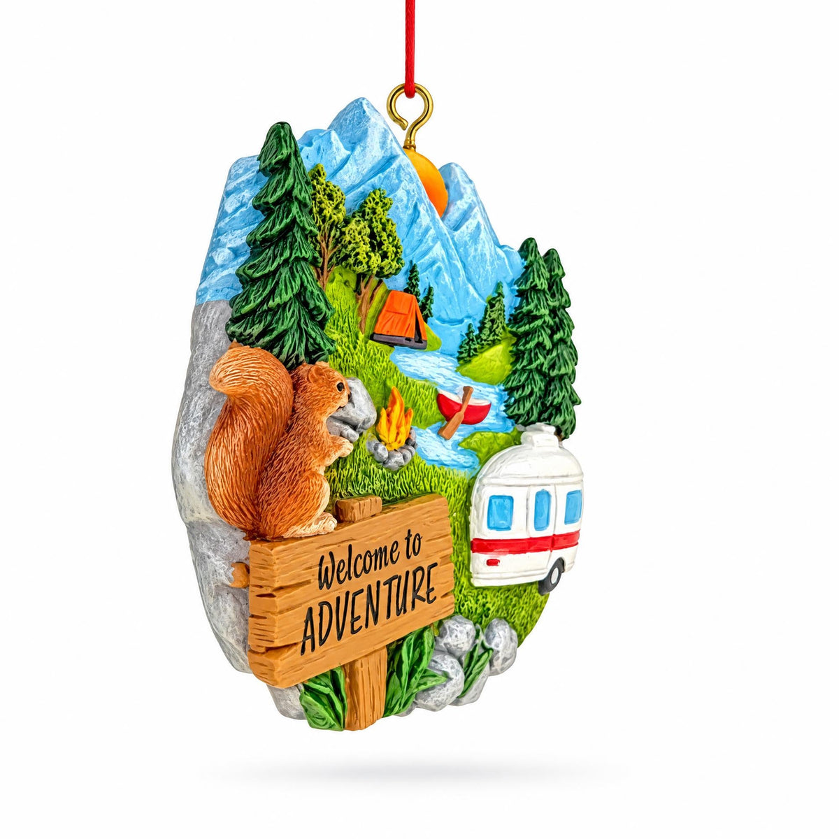 Mountain Camping RV And Campfire Resin Christmas Ornament