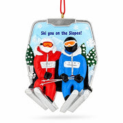 Skiers Couple On Chairlift Resin Christmas Ornament