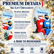 Skiers Couple On Chairlift Resin Christmas Ornament
