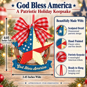 Americana Patriotic Star Wreath God Bless America Resin Christmas Ornament
