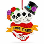 Day Of The Dead Sugar Skulls Rose Heart Resin Christmas Ornament