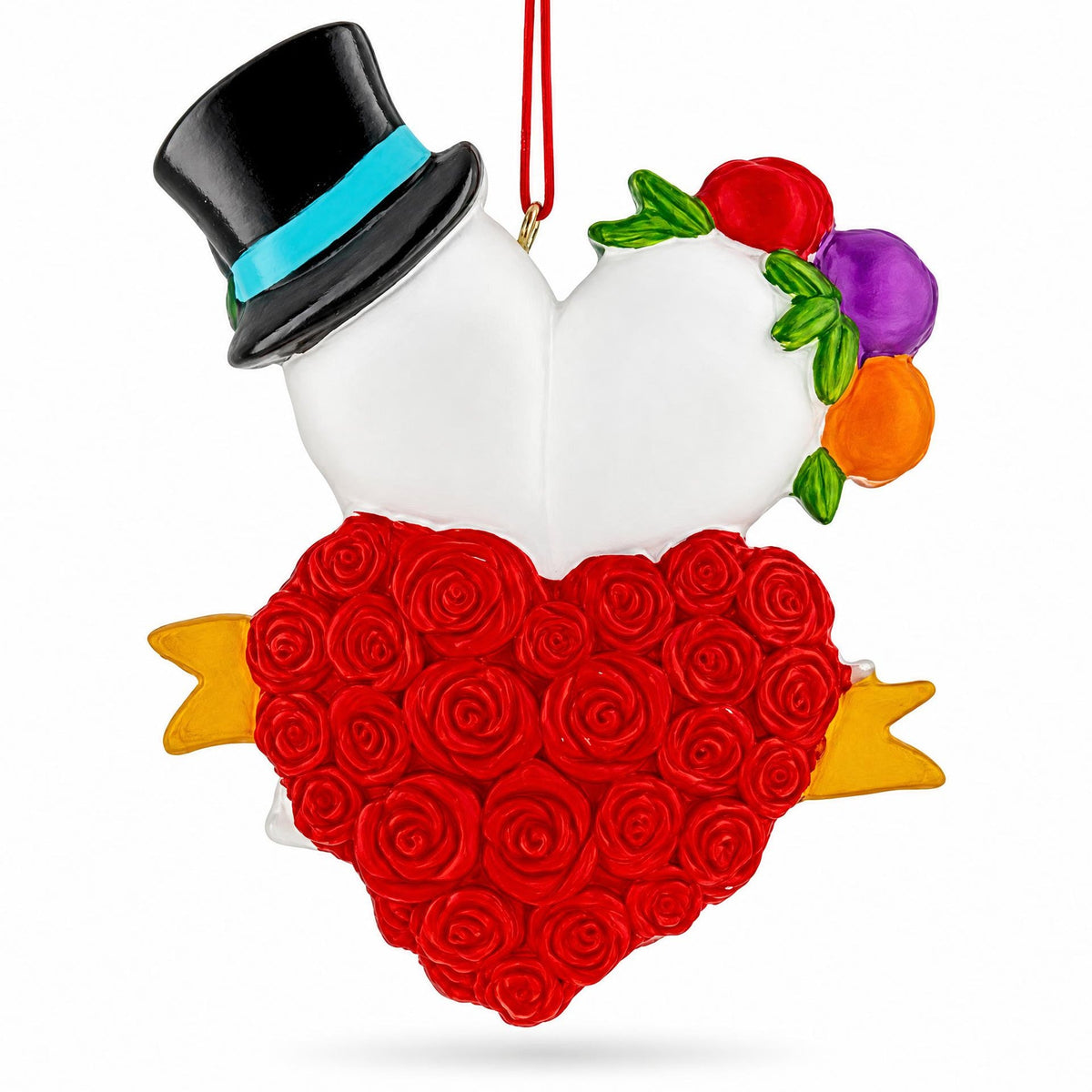 Day Of The Dead Sugar Skulls Rose Heart Resin Christmas Ornament