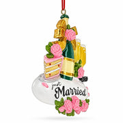 Just Married Champagne Flutes And Cake Resin Christmas Ornament