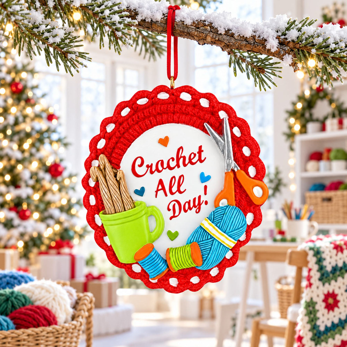 Crafter Hobby Crochet All Day Yarn Resin Christmas Ornament